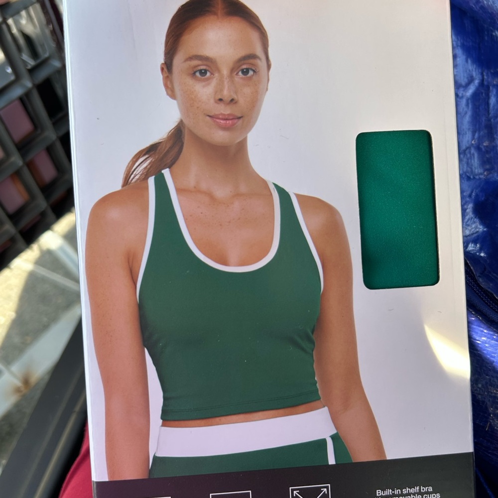 GAP Green Racerback Crop Tank with White Trim